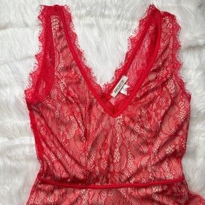 Adren B Red Lace Top with Nude Underliner